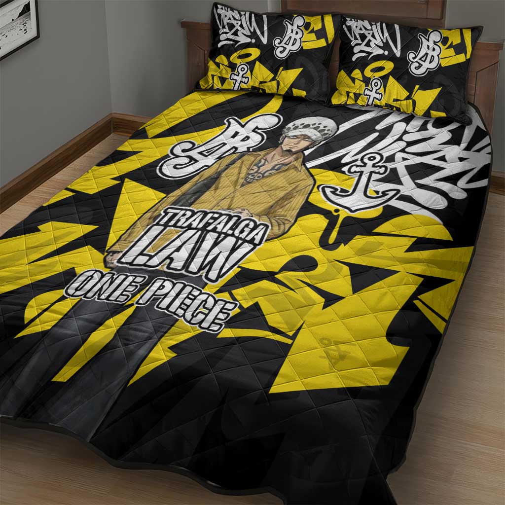 Trafalgar Law One Piece Quilt Bed Set Graffiti Street Art Anime Collage
