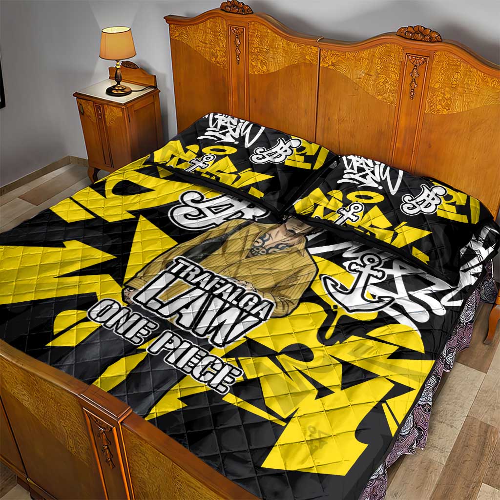 Trafalgar Law One Piece Quilt Bed Set Graffiti Street Art Anime Collage