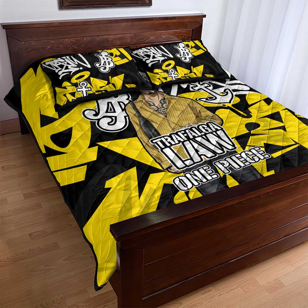 Trafalgar Law One Piece Quilt Bed Set Graffiti Street Art Anime Collage