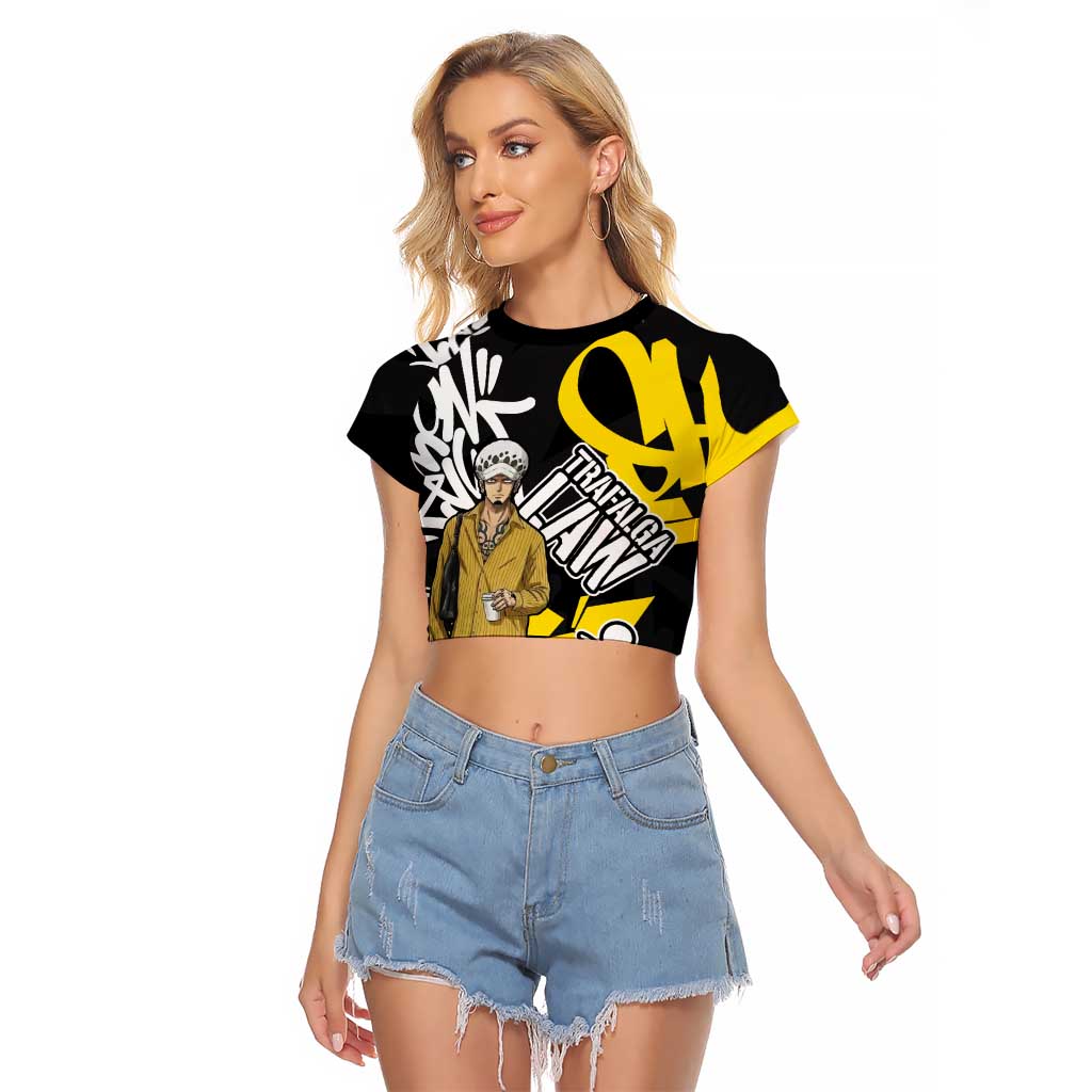 Trafalgar Law One Piece Raglan Cropped T Shirt Graffiti Street Art Anime Collage