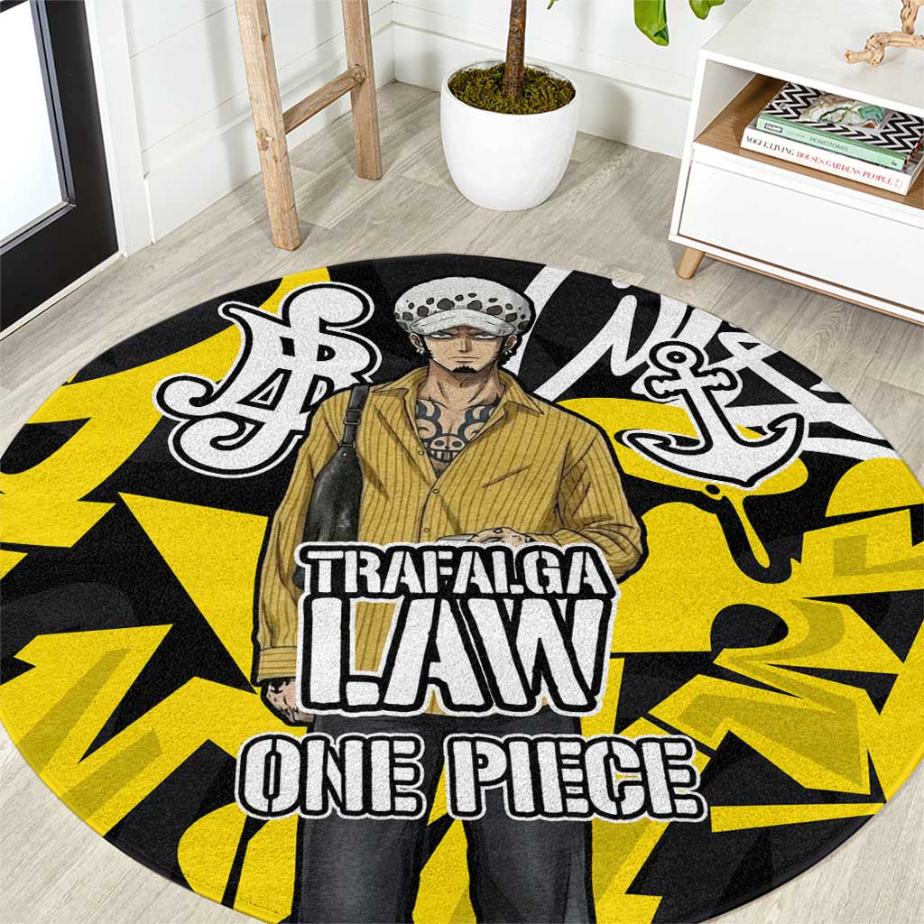 Trafalgar Law One Piece Round Carpet Graffiti Street Art Anime Collage