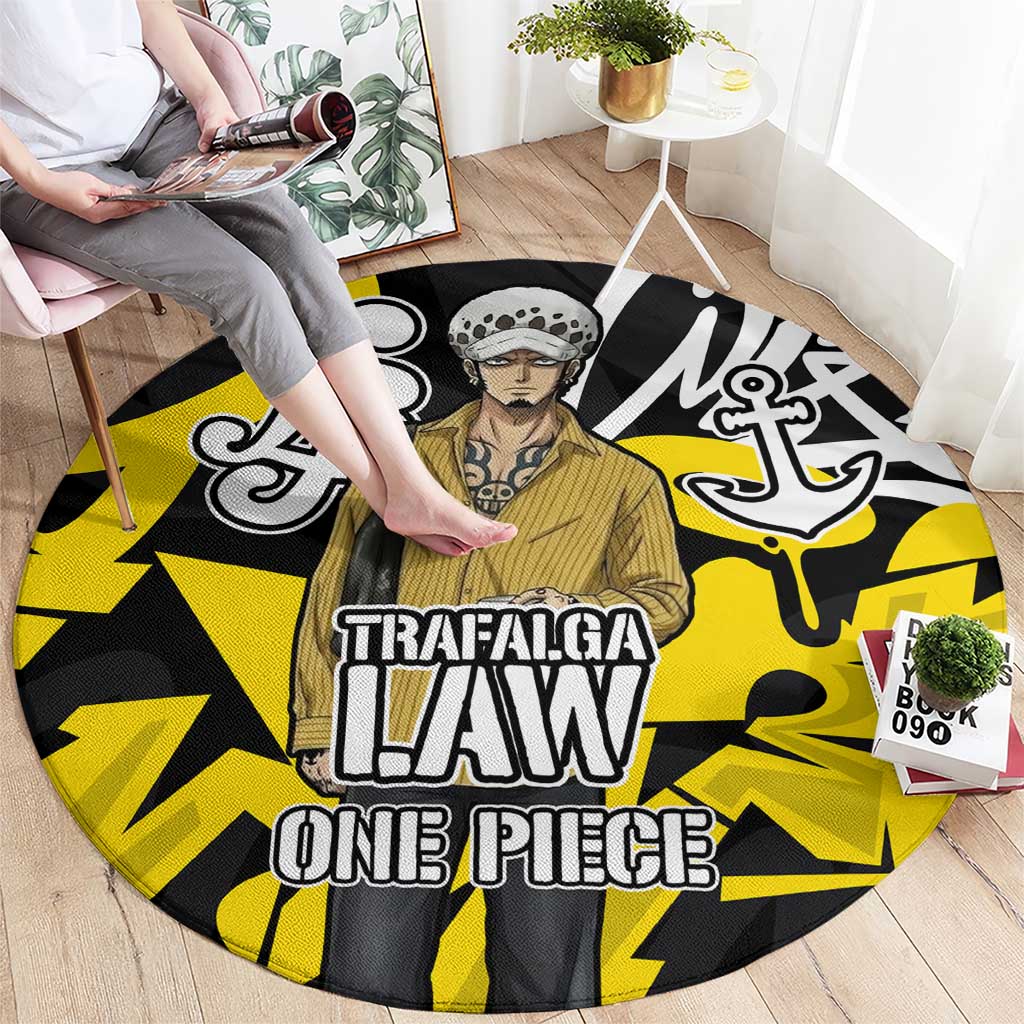 Trafalgar Law One Piece Round Carpet Graffiti Street Art Anime Collage
