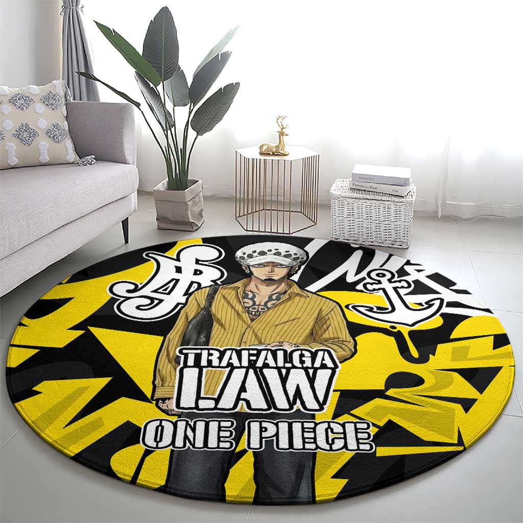 Trafalgar Law One Piece Round Carpet Graffiti Street Art Anime Collage