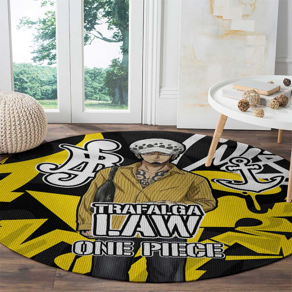 Trafalgar Law One Piece Round Carpet Graffiti Street Art Anime Collage