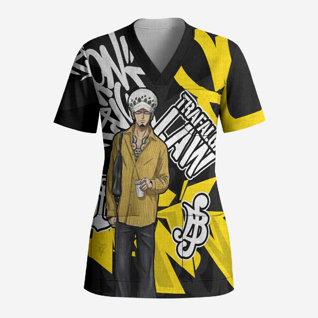 Trafalgar Law One Piece Scrub Top Graffiti Street Art Anime Collage