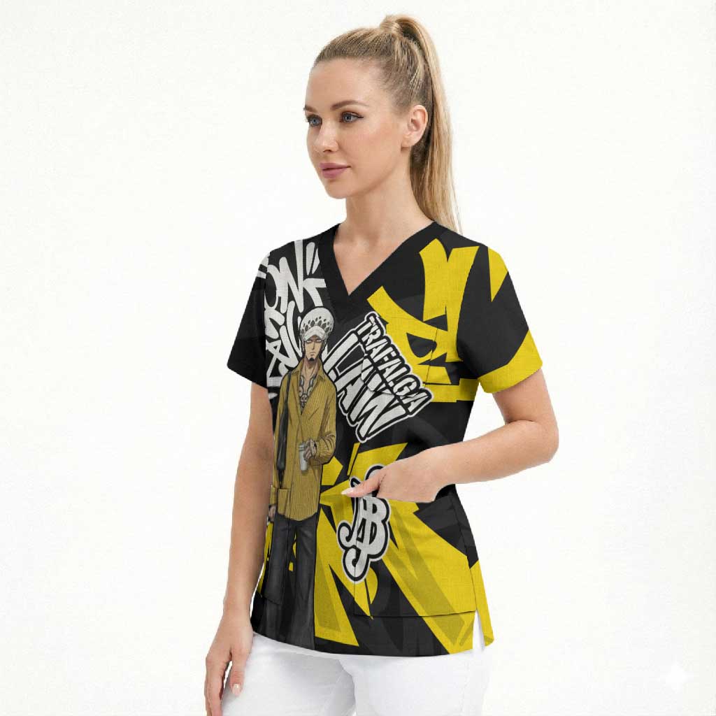 Trafalgar Law One Piece Scrub Top Graffiti Street Art Anime Collage