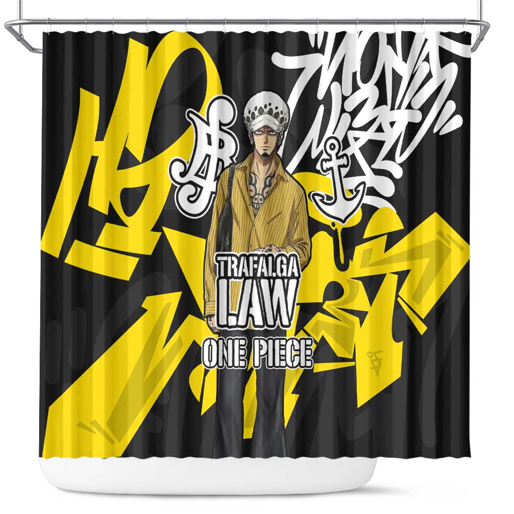 Trafalgar Law One Piece Shower Curtain Graffiti Street Art Anime Collage