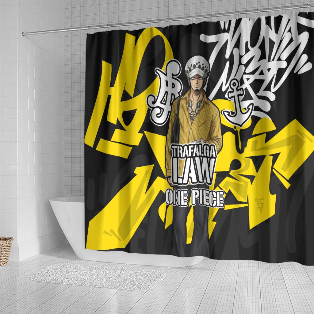 Trafalgar Law One Piece Shower Curtain Graffiti Street Art Anime Collage