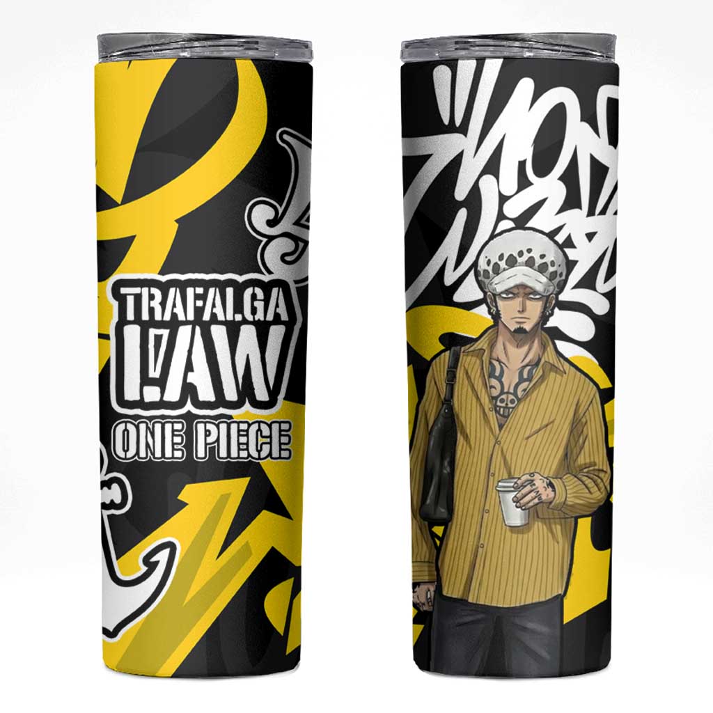 Trafalgar Law One Piece Skinny Tumbler Graffiti Street Art Anime Collage