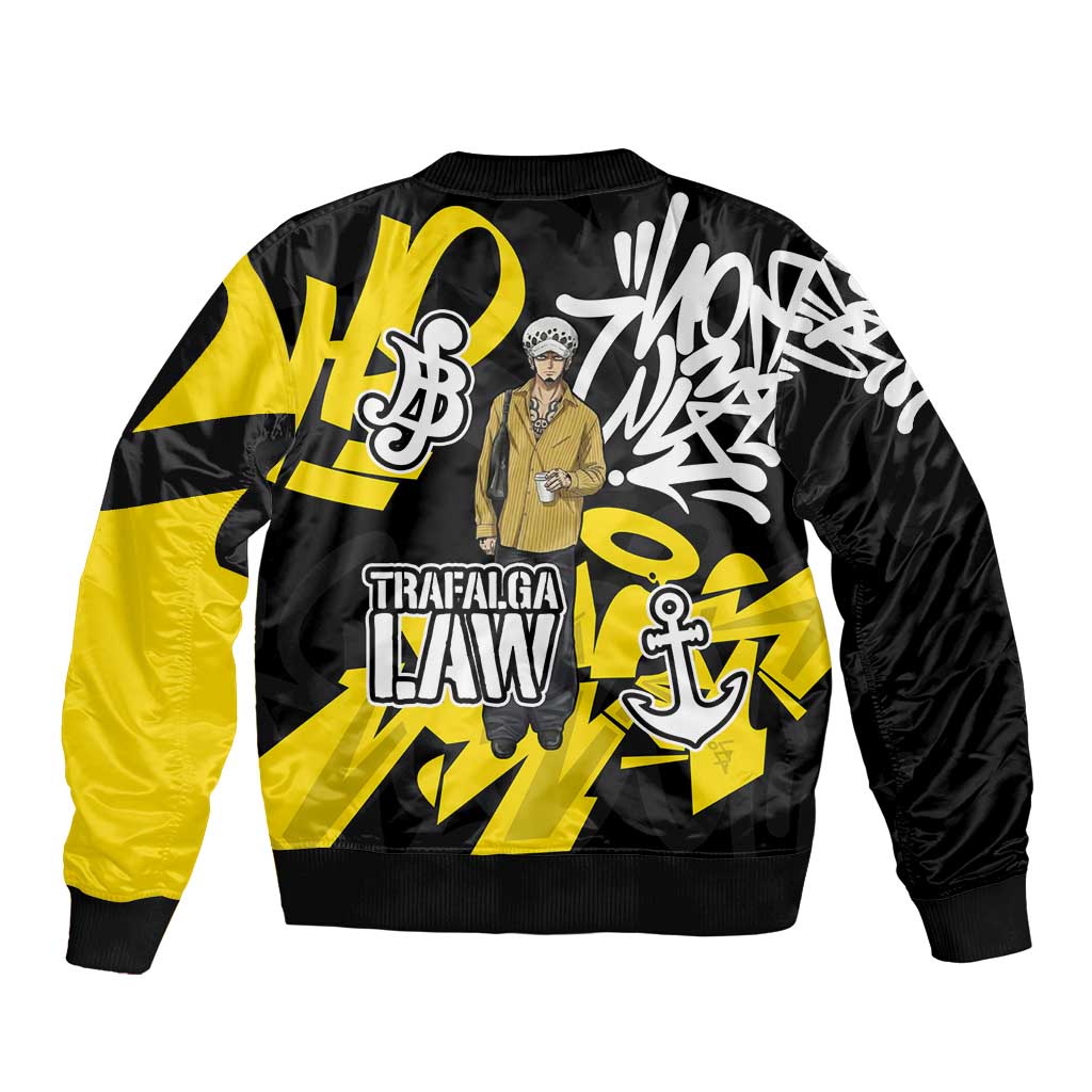 Trafalgar Law One Piece Sleeve Zip Bomber Jacket Graffiti Street Art Anime Collage