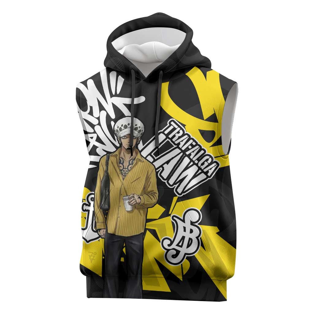 Trafalgar Law One Piece Sleeveless Hoodie Graffiti Street Art Anime Collage