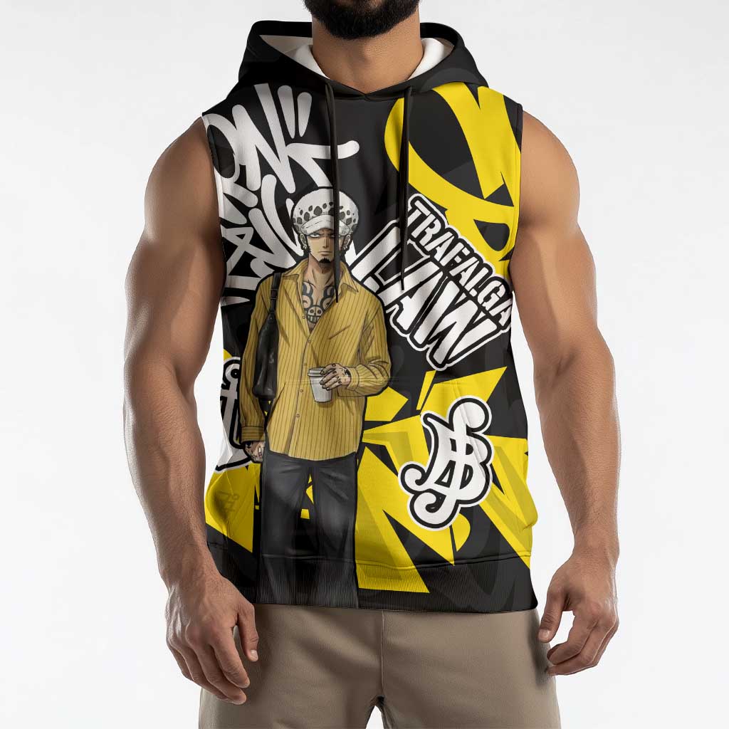 Trafalgar Law One Piece Sleeveless Hoodie Graffiti Street Art Anime Collage