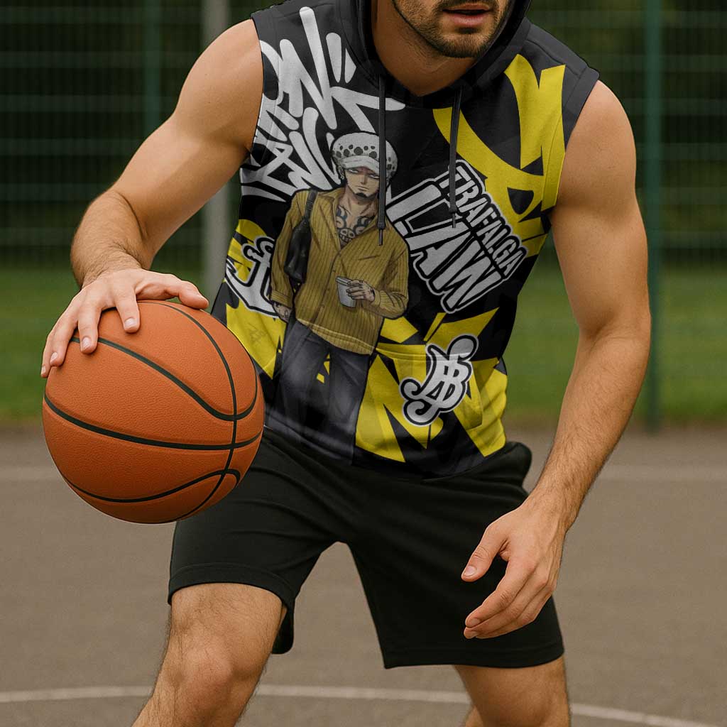 Trafalgar Law One Piece Sleeveless Hoodie Graffiti Street Art Anime Collage