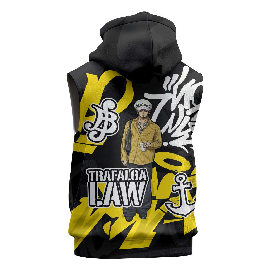 Trafalgar Law One Piece Sleeveless Zip Hoodie Graffiti Street Art Anime Collage