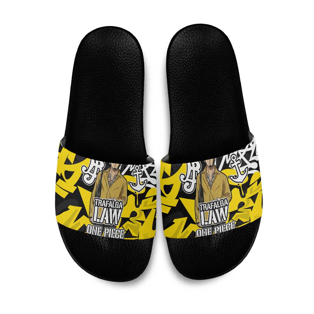 Trafalgar Law One Piece Slide Sandals Graffiti Street Art Anime Collage