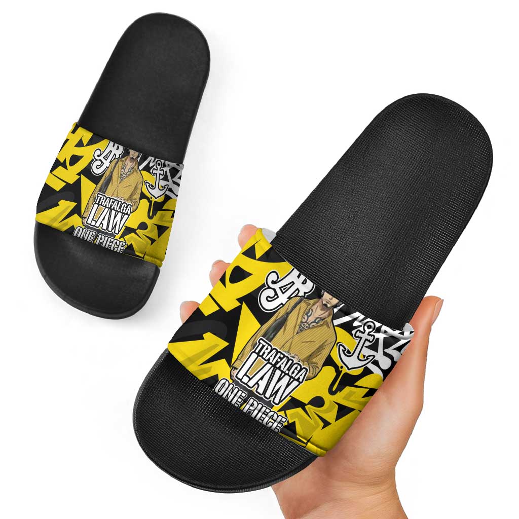 Trafalgar Law One Piece Slide Sandals Graffiti Street Art Anime Collage