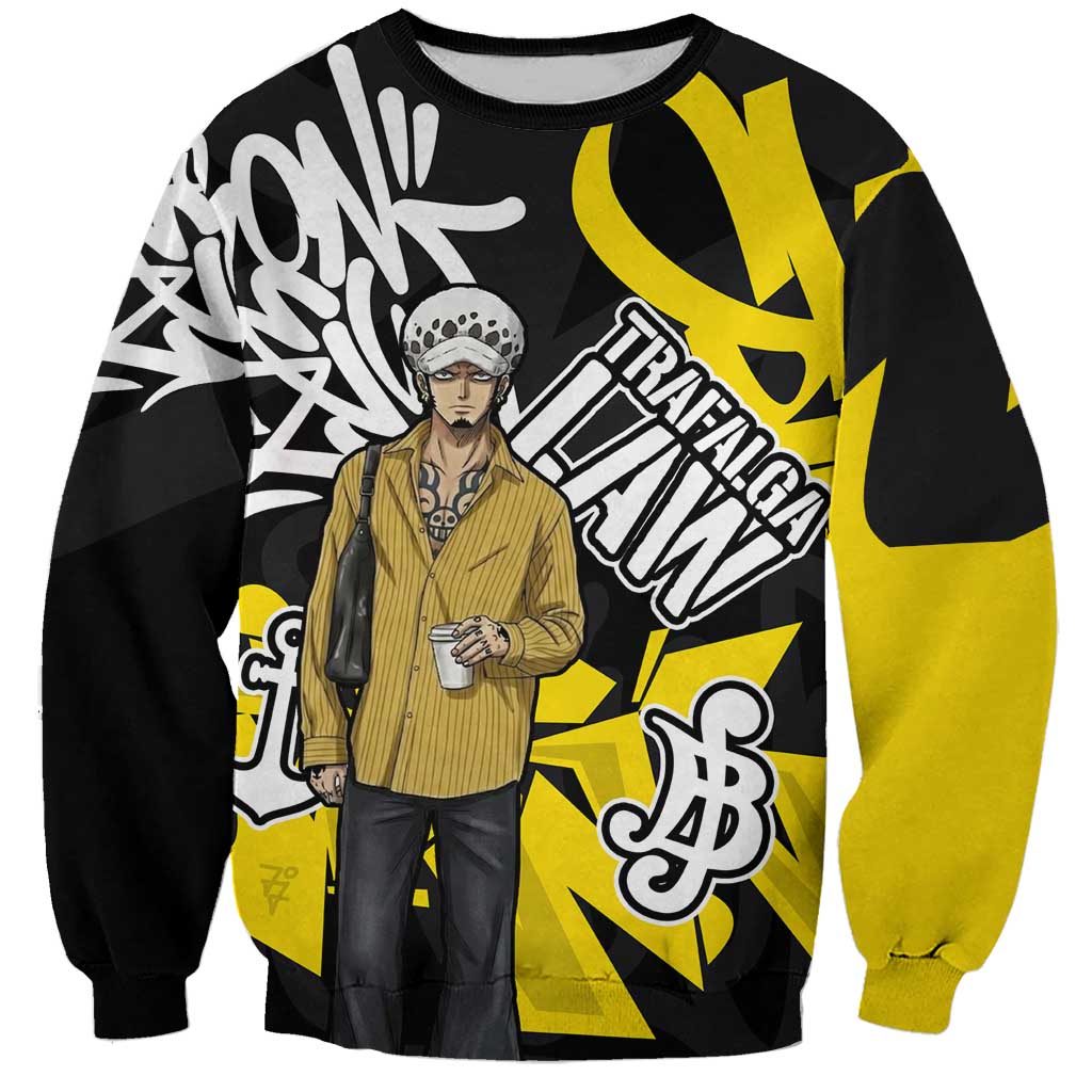 Trafalgar Law One Piece Sweatshirt Graffiti Street Art Anime Collage