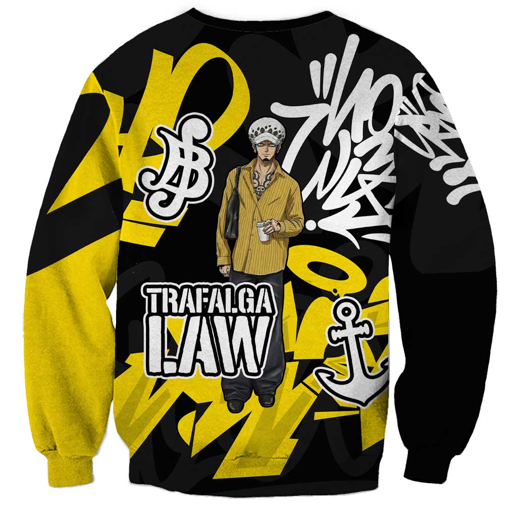 Trafalgar Law One Piece Sweatshirt Graffiti Street Art Anime Collage