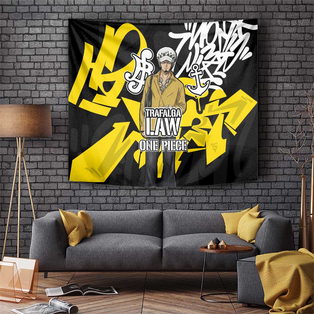 Trafalgar Law One Piece Tapestry Graffiti Street Art Anime Collage