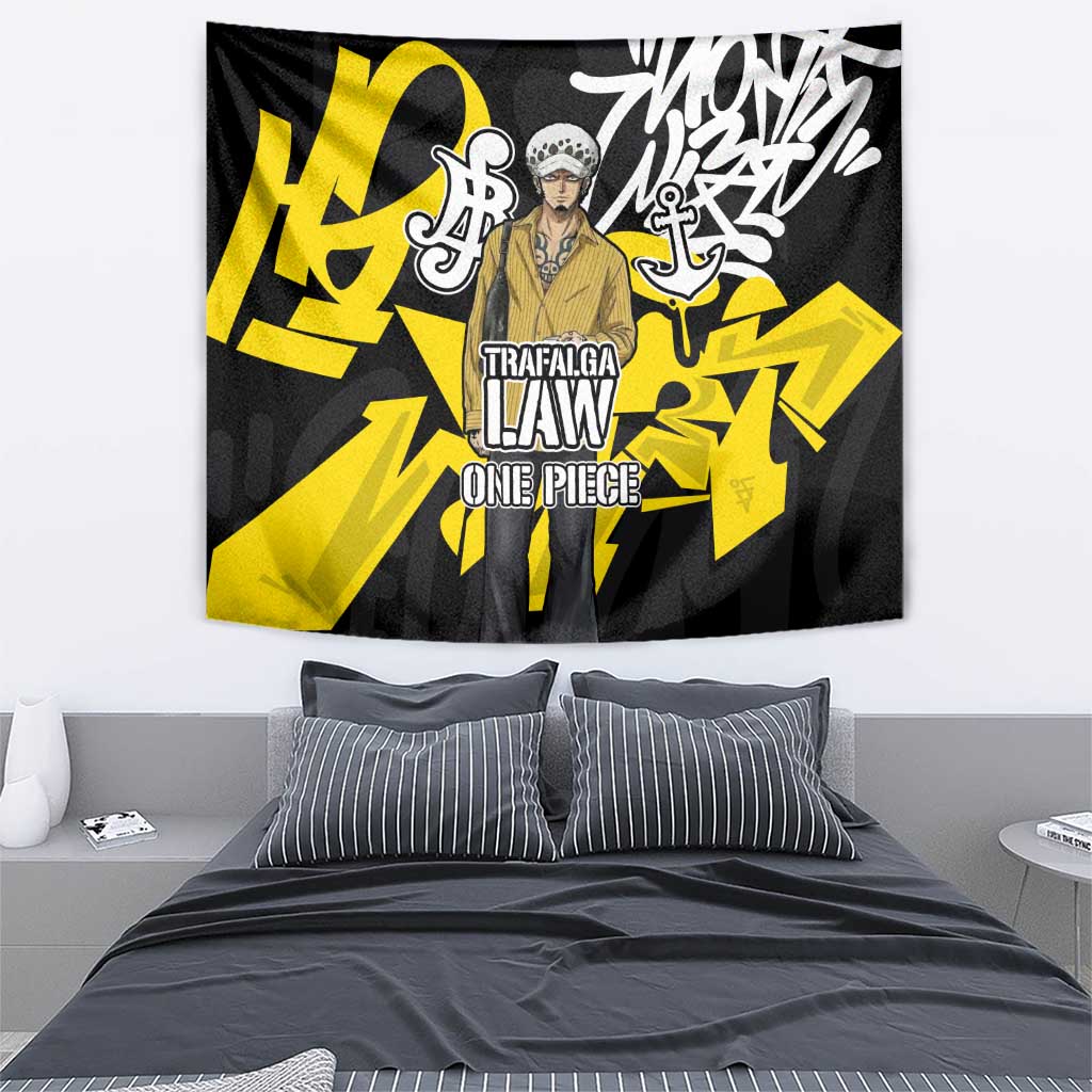 Trafalgar Law One Piece Tapestry Graffiti Street Art Anime Collage