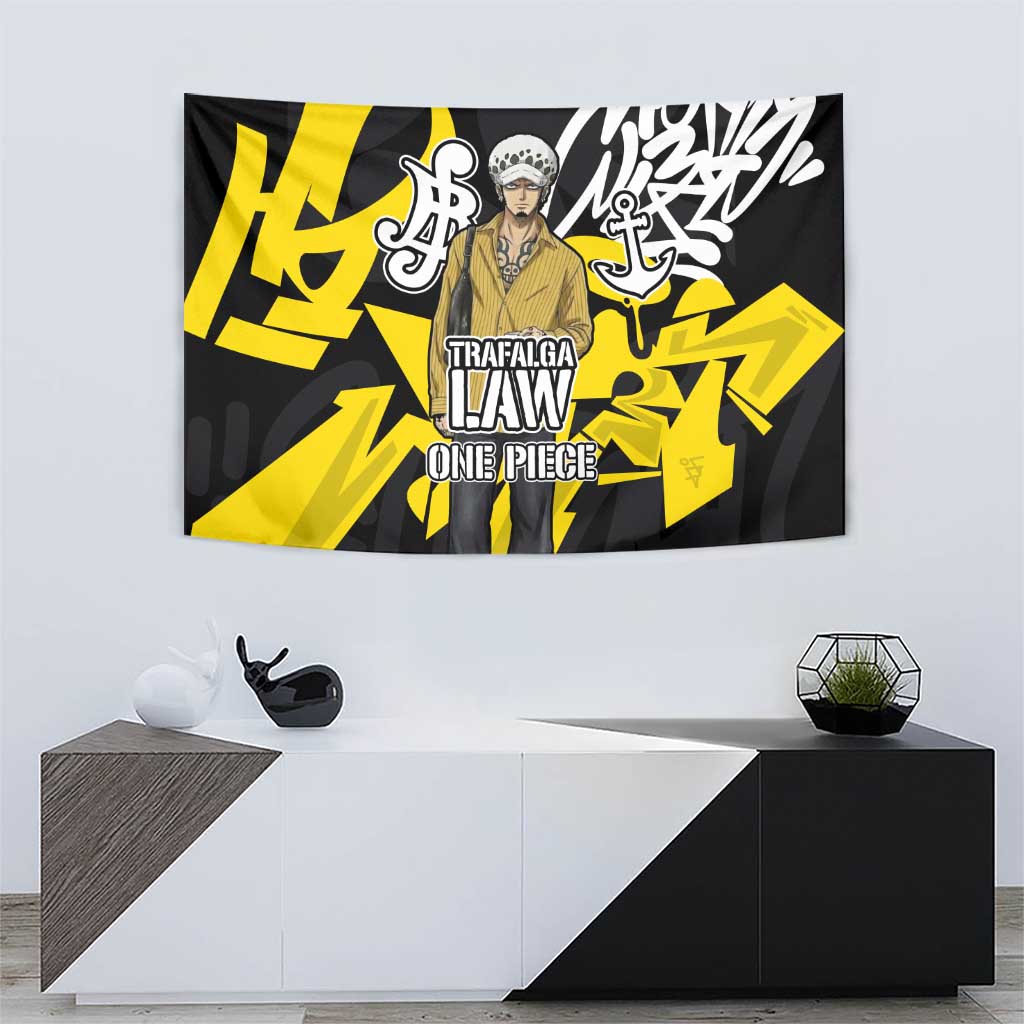 Trafalgar Law One Piece Tapestry Graffiti Street Art Anime Collage