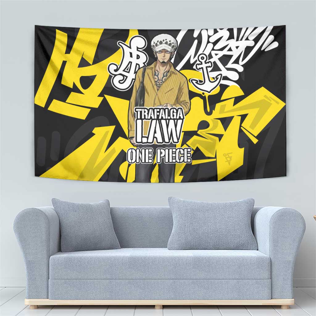 Trafalgar Law One Piece Tapestry Graffiti Street Art Anime Collage
