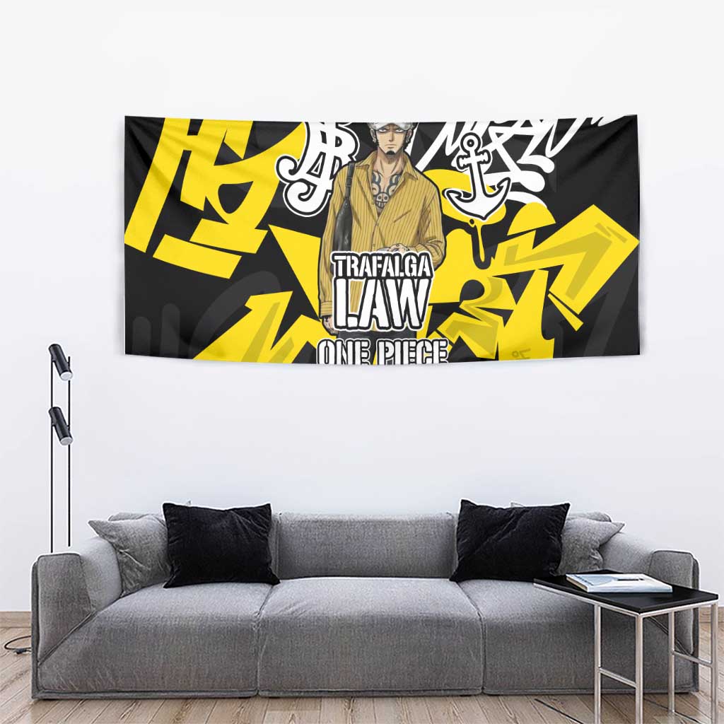 Trafalgar Law One Piece Tapestry Graffiti Street Art Anime Collage