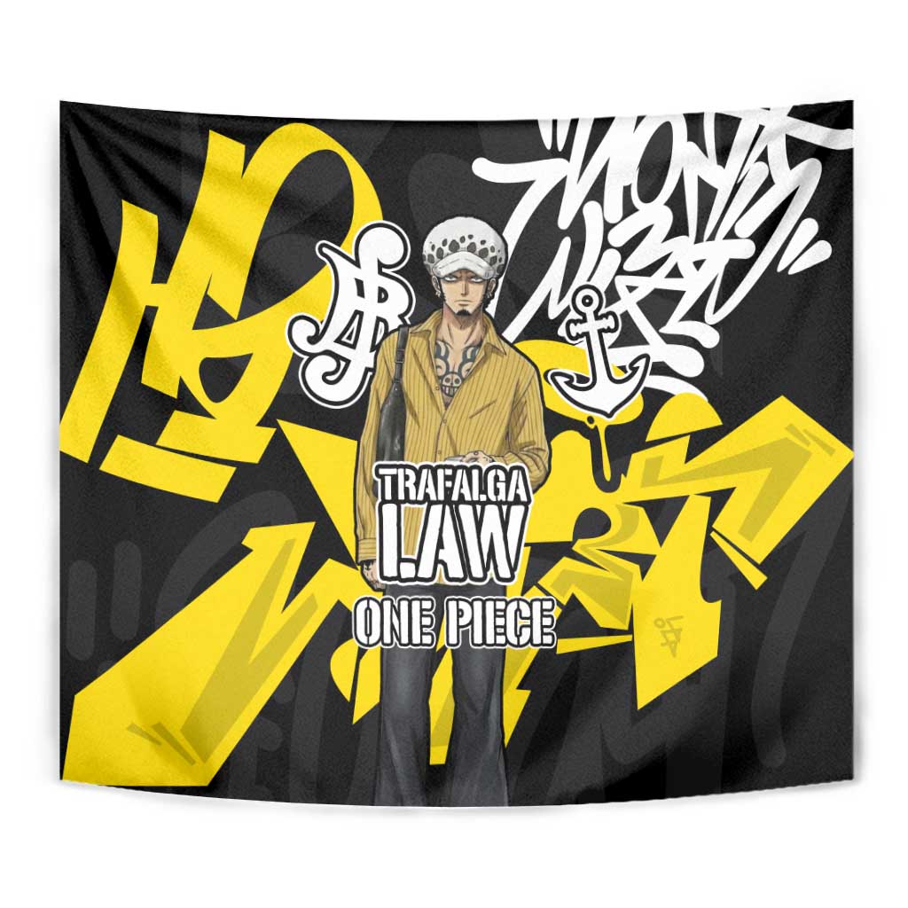 Trafalgar Law One Piece Tapestry Graffiti Street Art Anime Collage