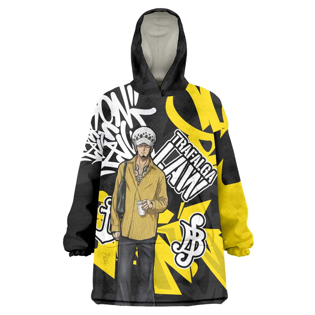 Trafalgar Law One Piece Wearable Blanket Hoodie Graffiti Street Art Anime Collage