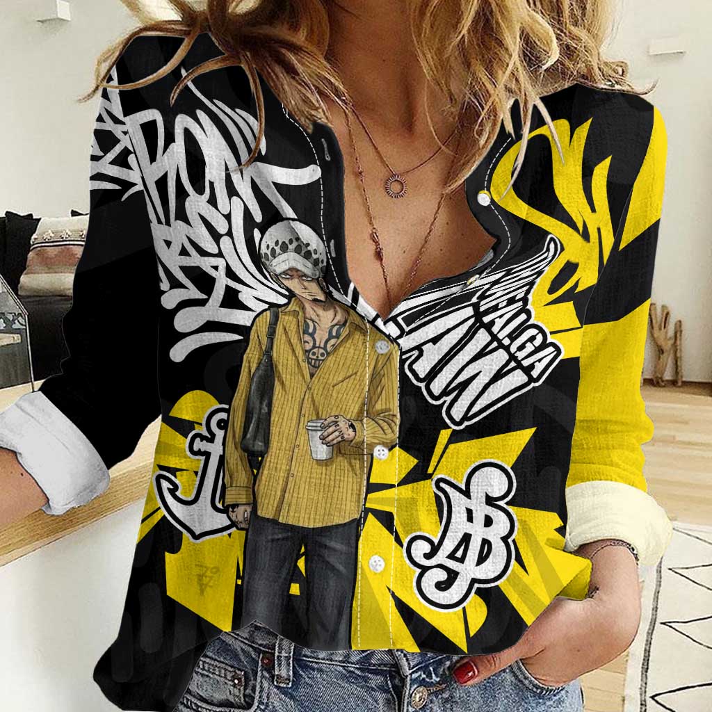 Trafalgar Law One Piece Women Casual Shirt Graffiti Street Art Anime Collage