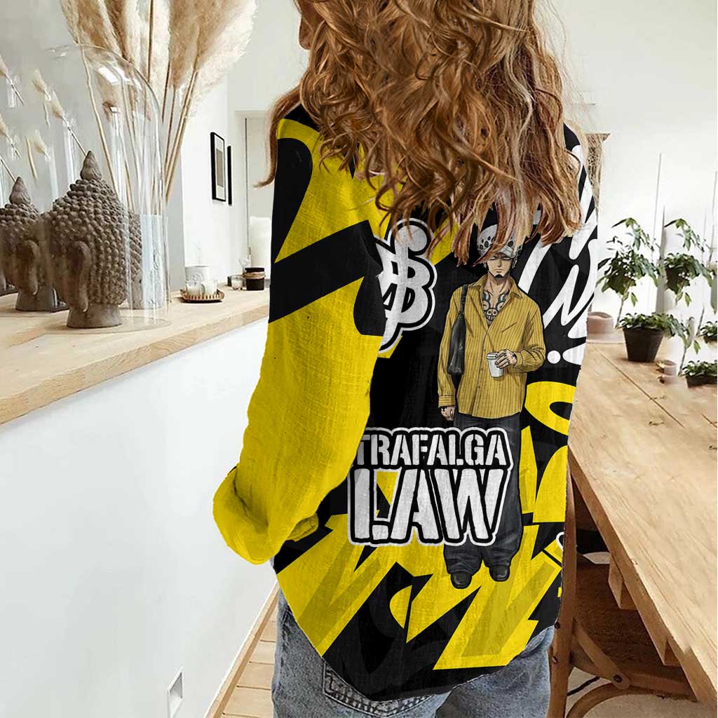Trafalgar Law One Piece Women Casual Shirt Graffiti Street Art Anime Collage