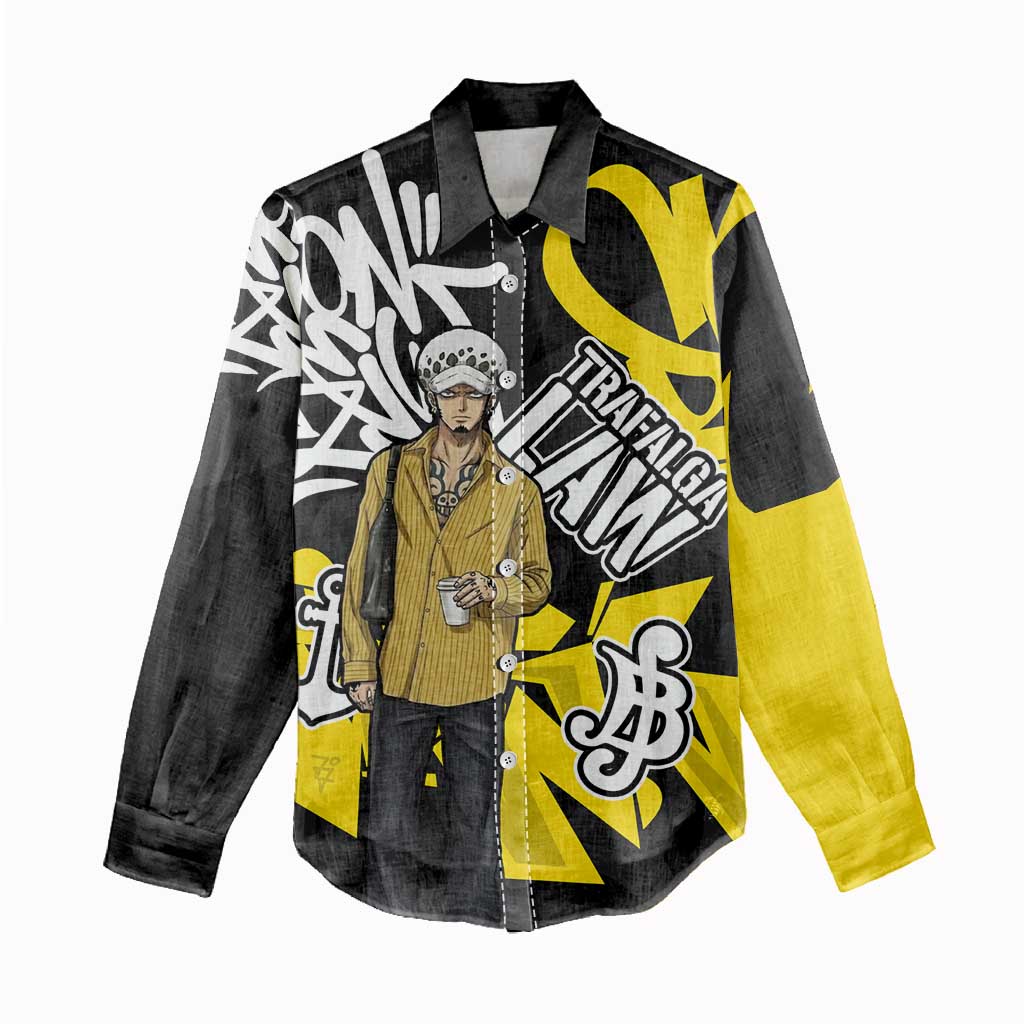 Trafalgar Law One Piece Women Casual Shirt Graffiti Street Art Anime Collage