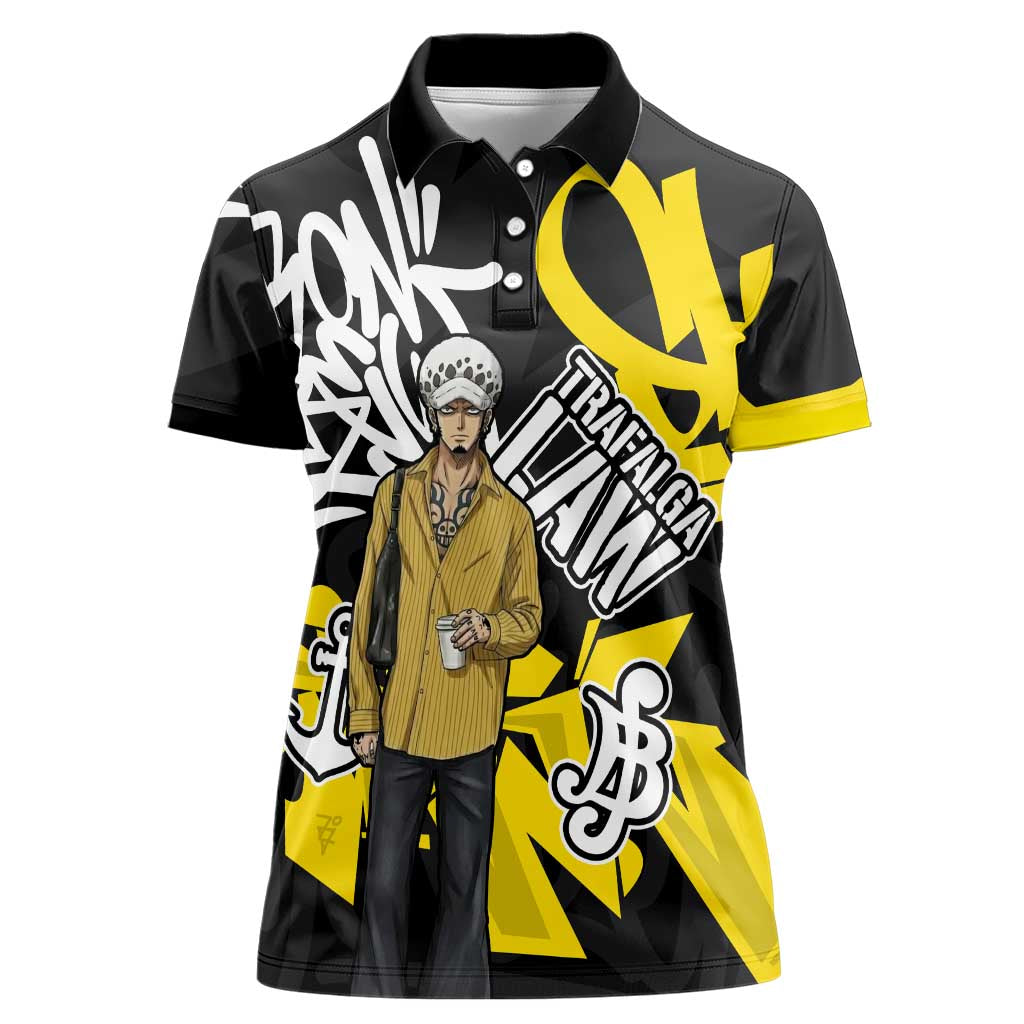 Trafalgar Law One Piece Women Polo Shirt Graffiti Street Art Anime Collage