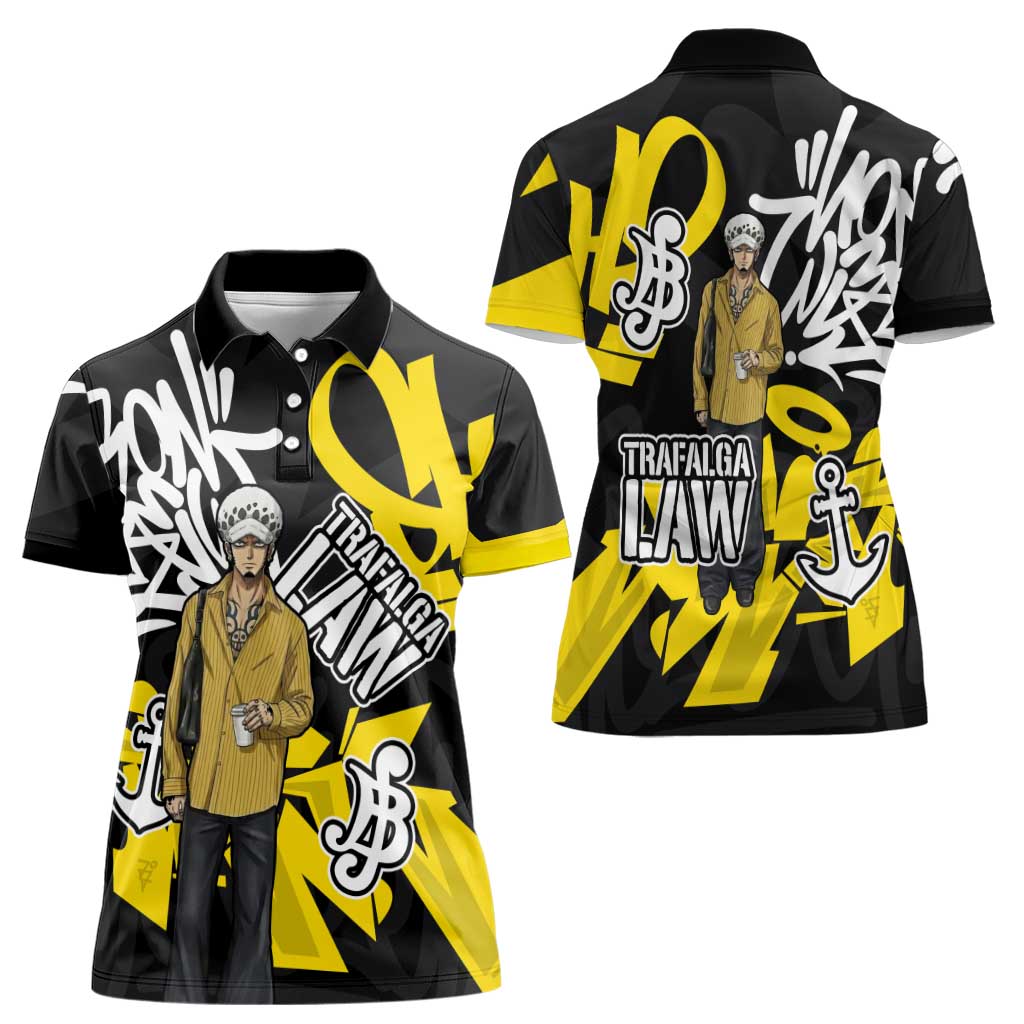 Trafalgar Law One Piece Women Polo Shirt Graffiti Street Art Anime Collage