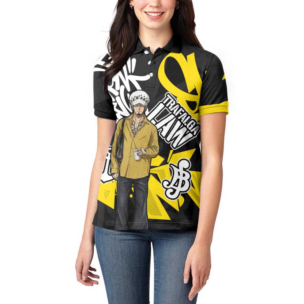 Trafalgar Law One Piece Women Polo Shirt Graffiti Street Art Anime Collage