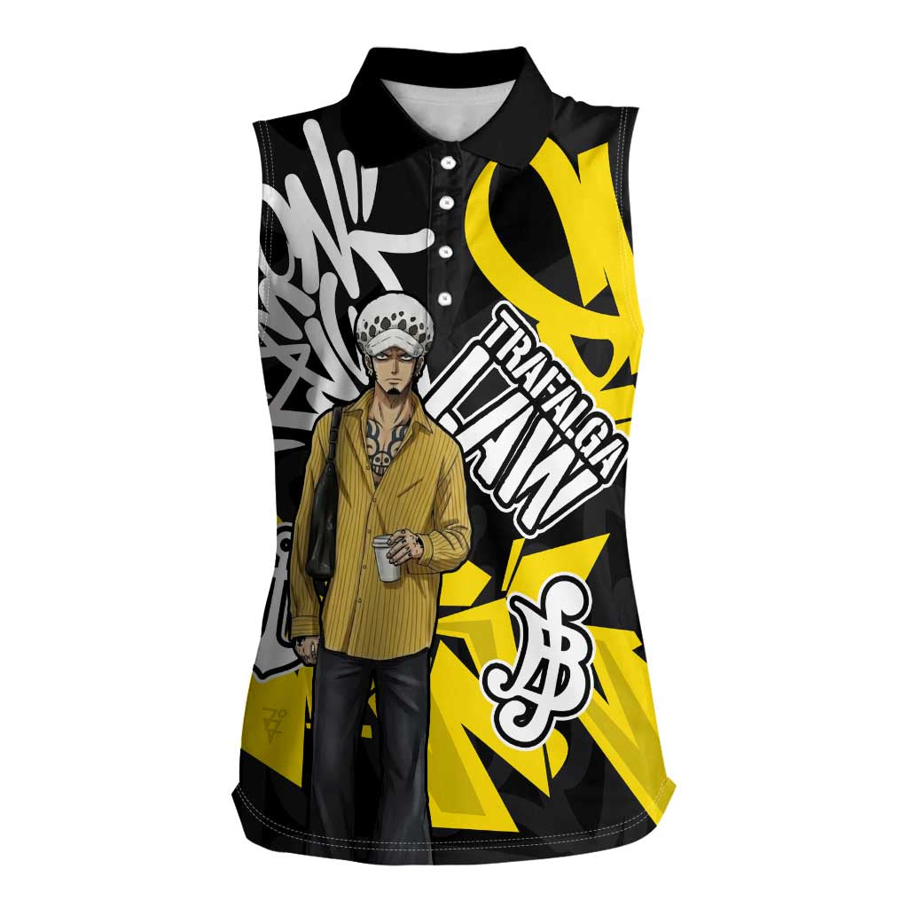 Trafalgar Law One Piece Women Sleeveless Polo Shirt Graffiti Street Art Anime Collage
