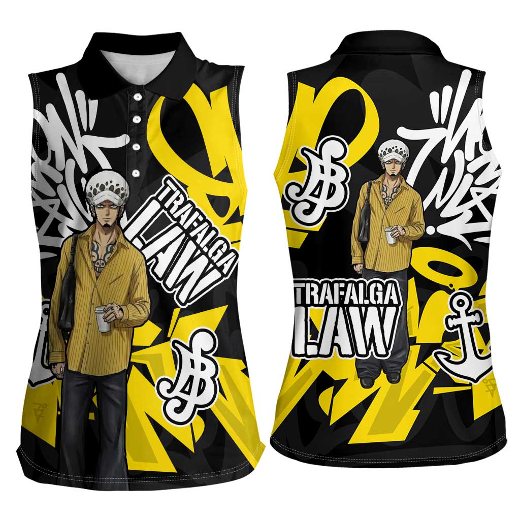 Trafalgar Law One Piece Women Sleeveless Polo Shirt Graffiti Street Art Anime Collage