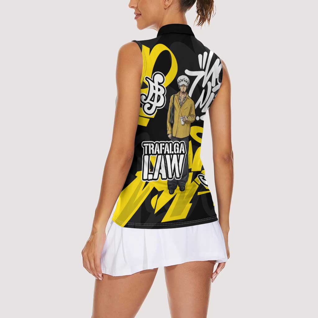 Trafalgar Law One Piece Women Sleeveless Polo Shirt Graffiti Street Art Anime Collage