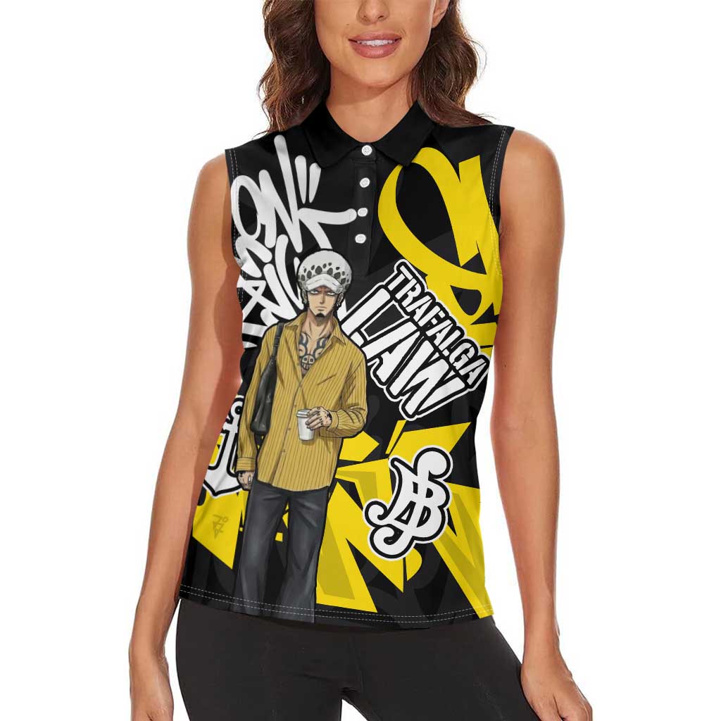 Trafalgar Law One Piece Women Sleeveless Polo Shirt Graffiti Street Art Anime Collage