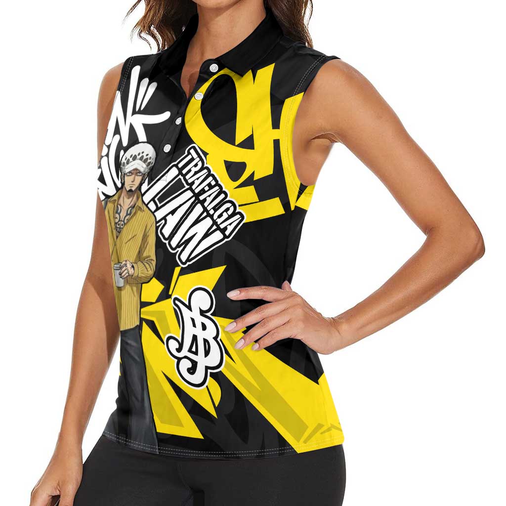 Trafalgar Law One Piece Women Sleeveless Polo Shirt Graffiti Street Art Anime Collage