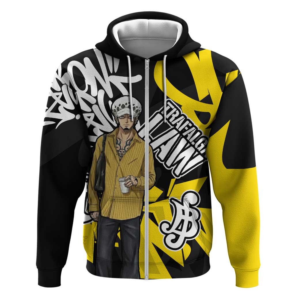 Trafalgar Law One Piece Zip Hoodie Graffiti Street Art Anime Collage