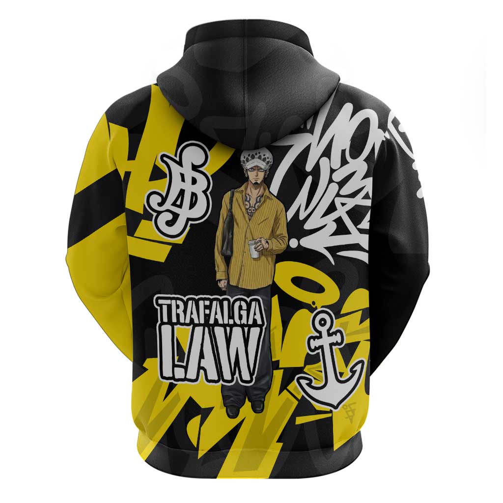 Trafalgar Law One Piece Zip Hoodie Graffiti Street Art Anime Collage