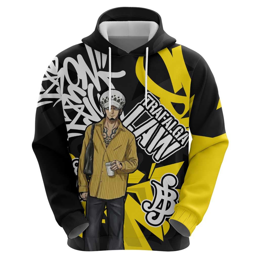 Trafalgar Law One Piece Zip Hoodie Graffiti Street Art Anime Collage