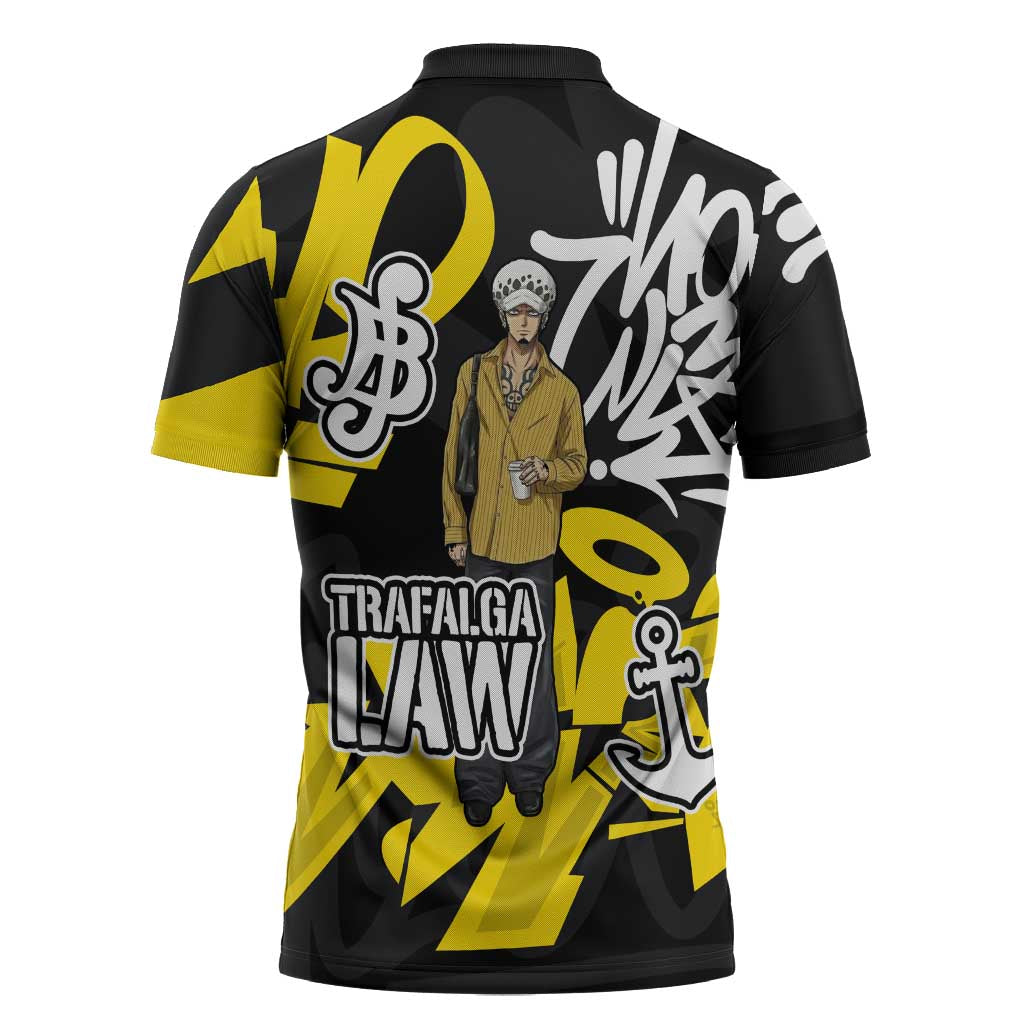 Trafalgar Law One Piece Zipper Polo Shirt Graffiti Street Art Anime Collage