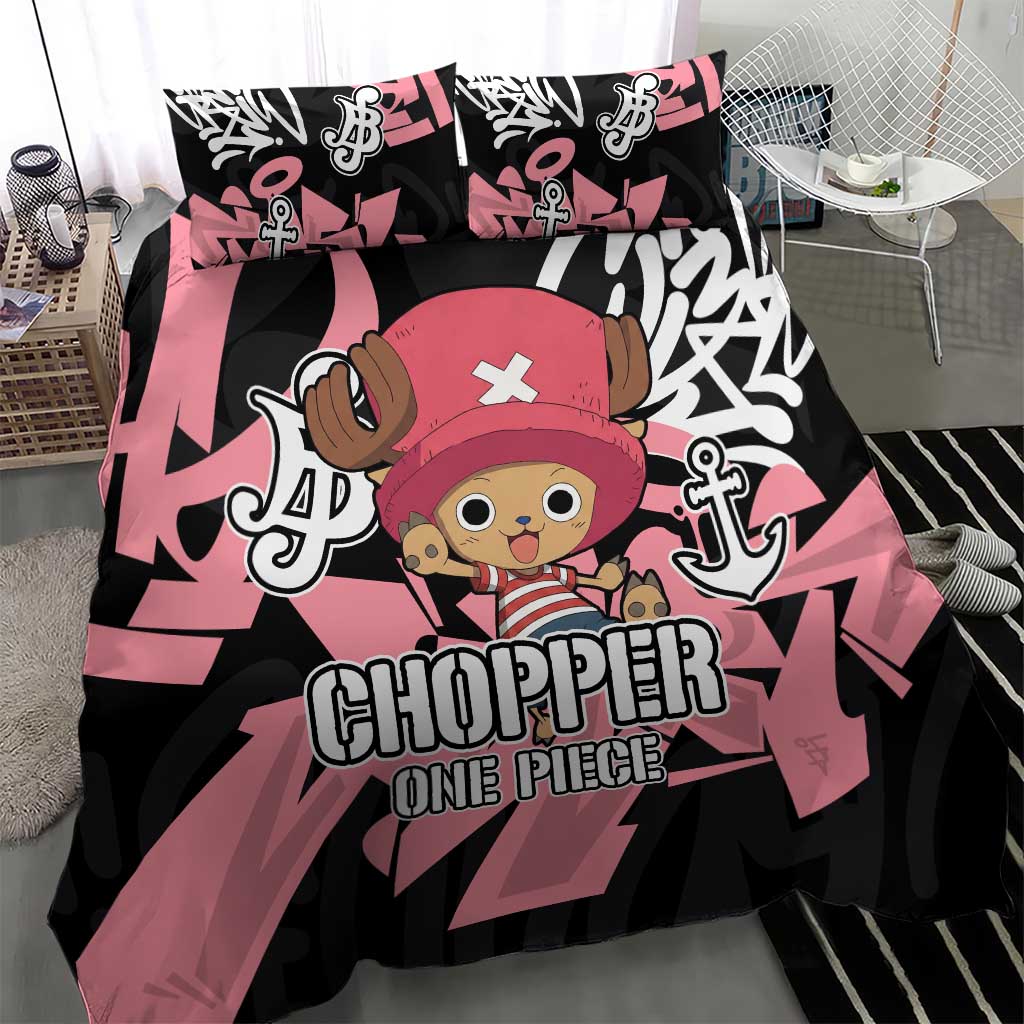 Tony Tony Chopper One Piece Bedding Set Graffiti Street Art Anime Collage
