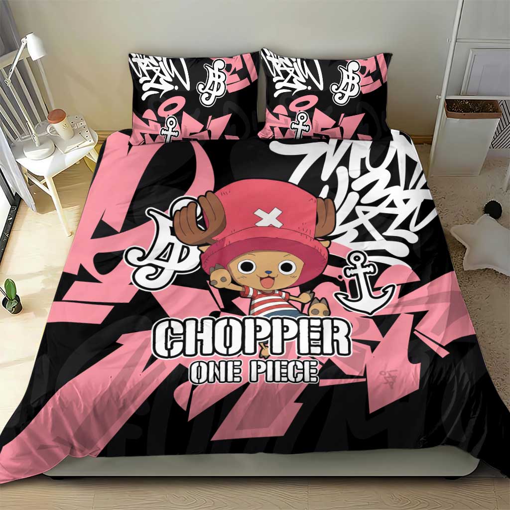 Tony Tony Chopper One Piece Bedding Set Graffiti Street Art Anime Collage