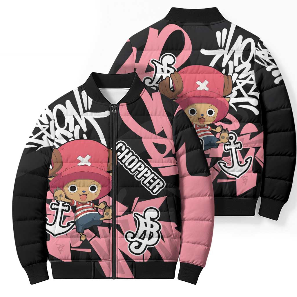 Tony Tony Chopper One Piece Bomber Puffer Jacket Graffiti Street Art Anime Collage