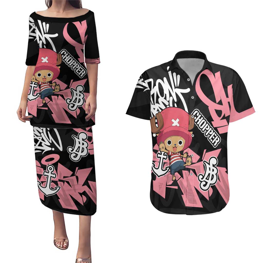 Tony Tony Chopper One Piece Couples Matching Puletasi and Hawaiian Shirt Graffiti Street Art Anime Collage