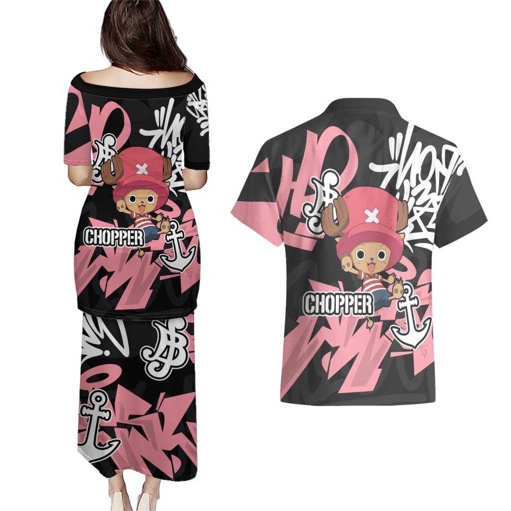 Tony Tony Chopper One Piece Couples Matching Puletasi and Hawaiian Shirt Graffiti Street Art Anime Collage