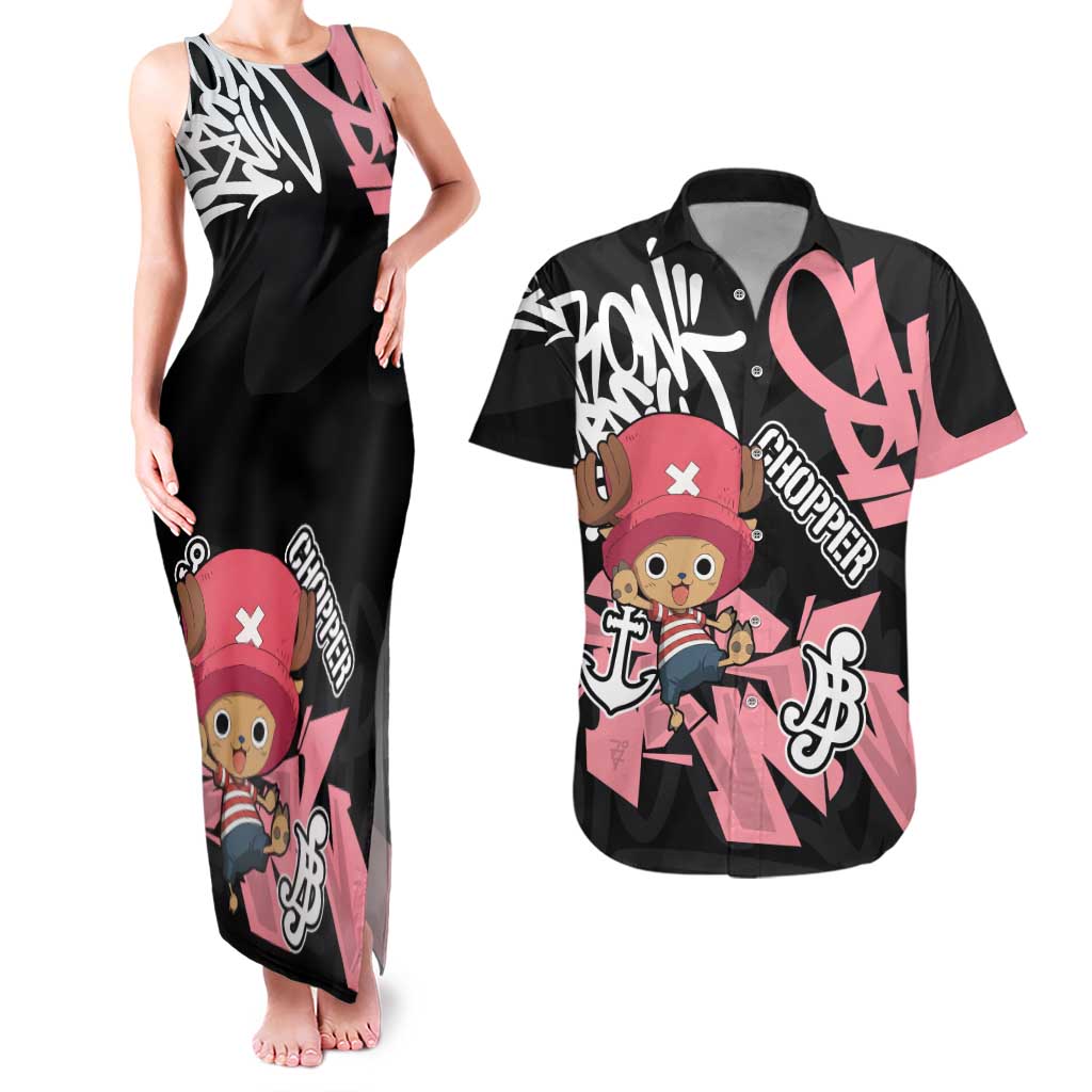 Tony Tony Chopper One Piece Couples Matching Tank Maxi Dress and Hawaiian Shirt Graffiti Street Art Anime Collage